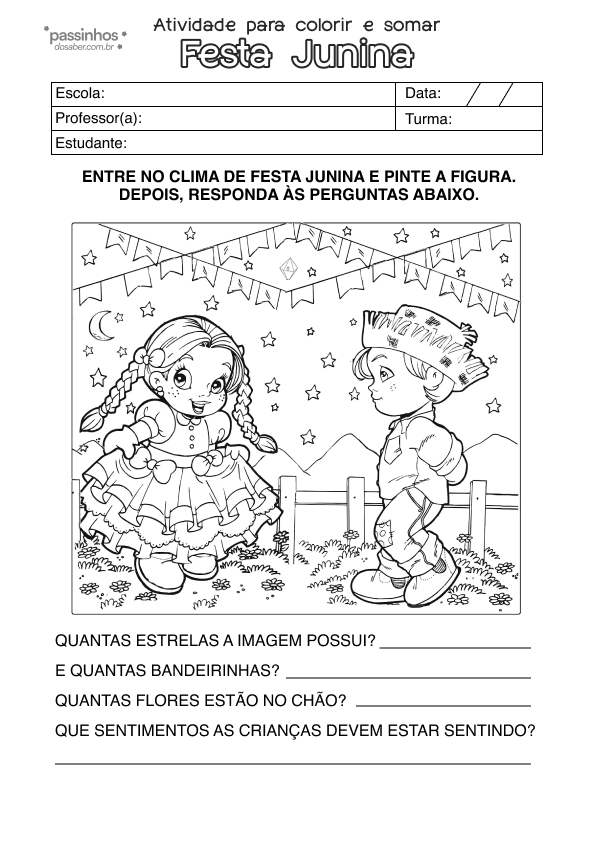 atividades de festa junina para colorir e somar