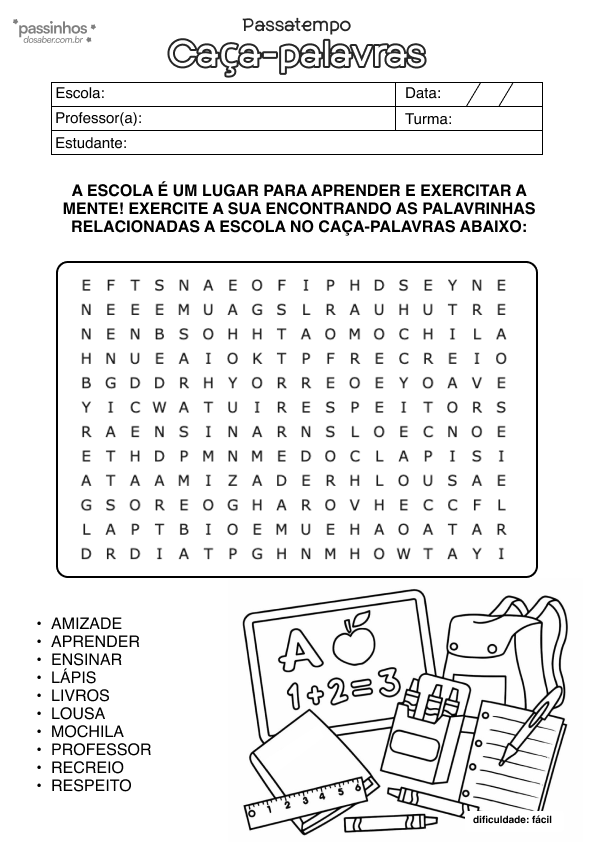 atividade infantil de caça-palavras