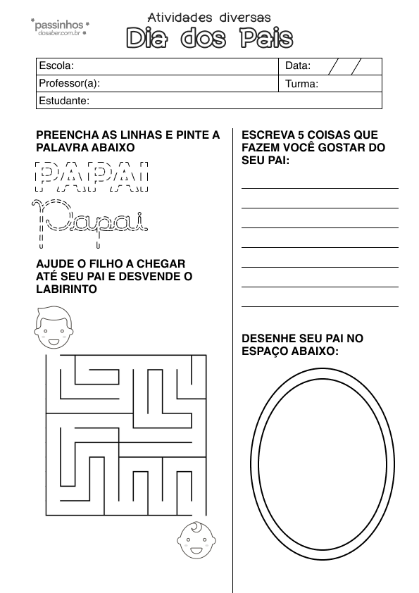 atividades infantis variadas de dia dos pais