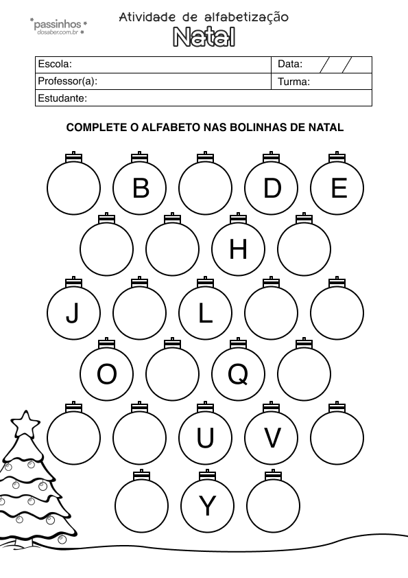 atividade de alfabetização de natal