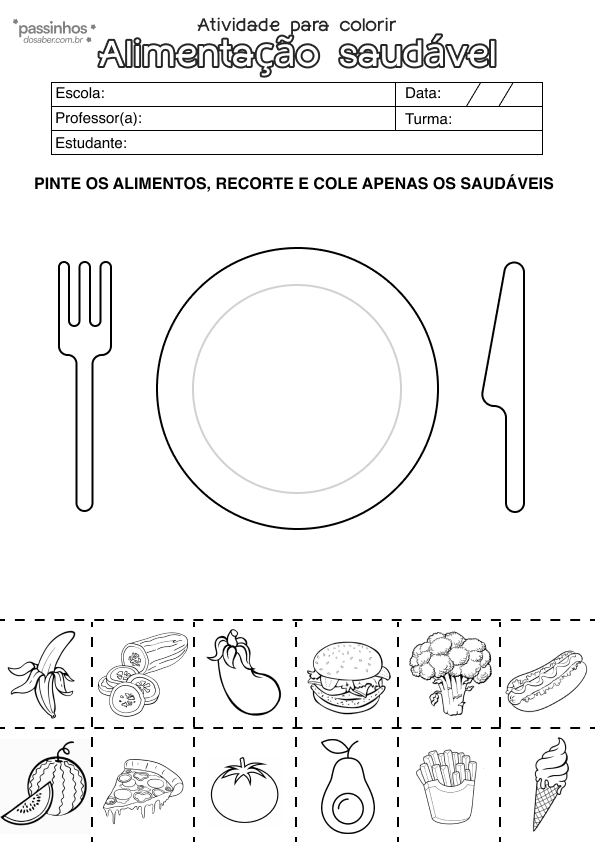 atividade infantil sobre alimentação saudável