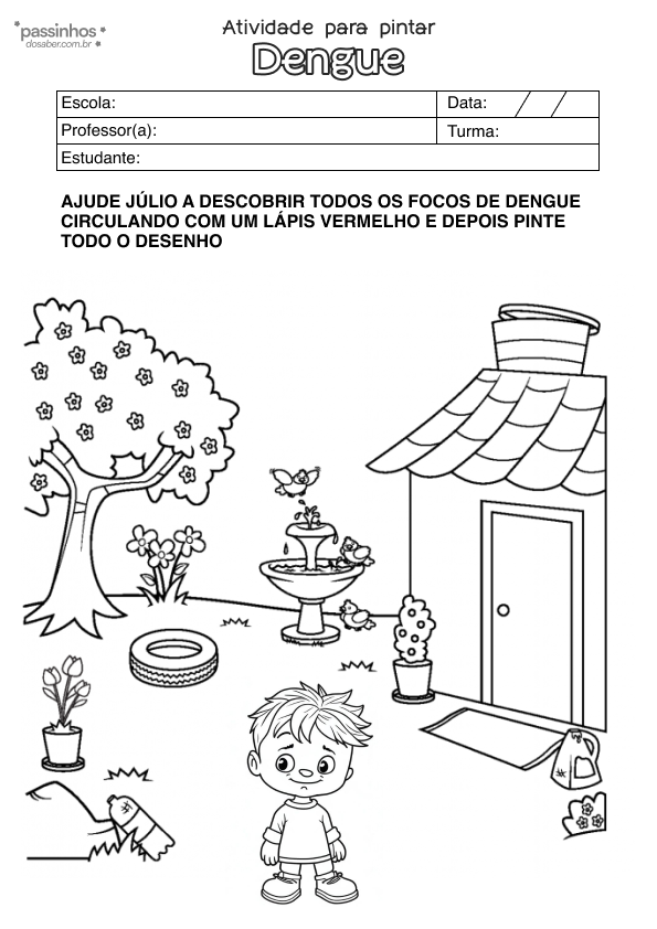 atividade infantil sobre dente para colorir e circular