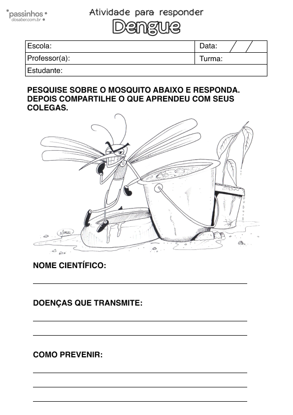 atividade infantil sobre dengue para colorir