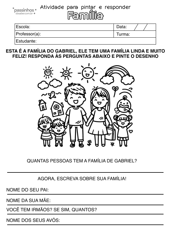 atividade infantil sobre família para responder