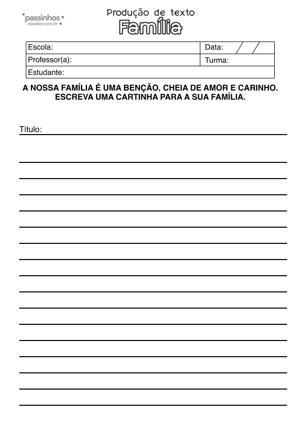 atividade infantil de produção de texto sobre família