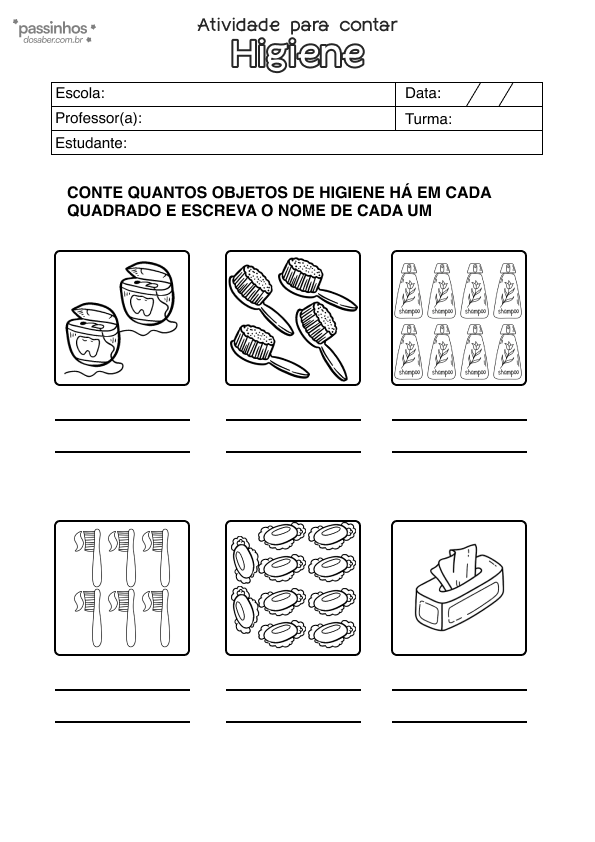 atividade infantil sobre higiene para contar