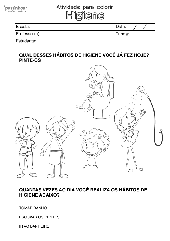 atividade infantil sobre higiene para colorir