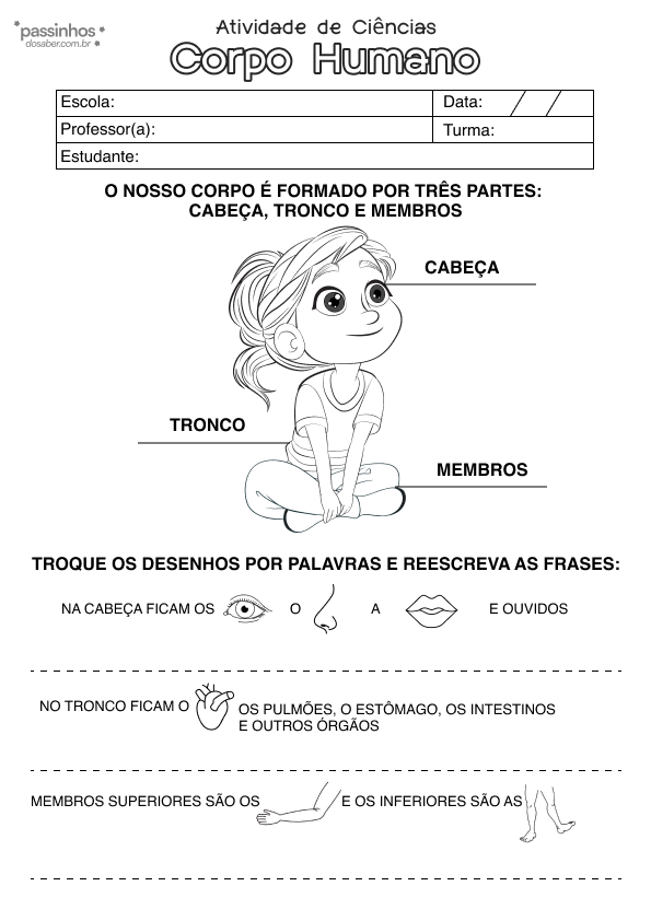 atividade infantil sobre corpo humano para responder